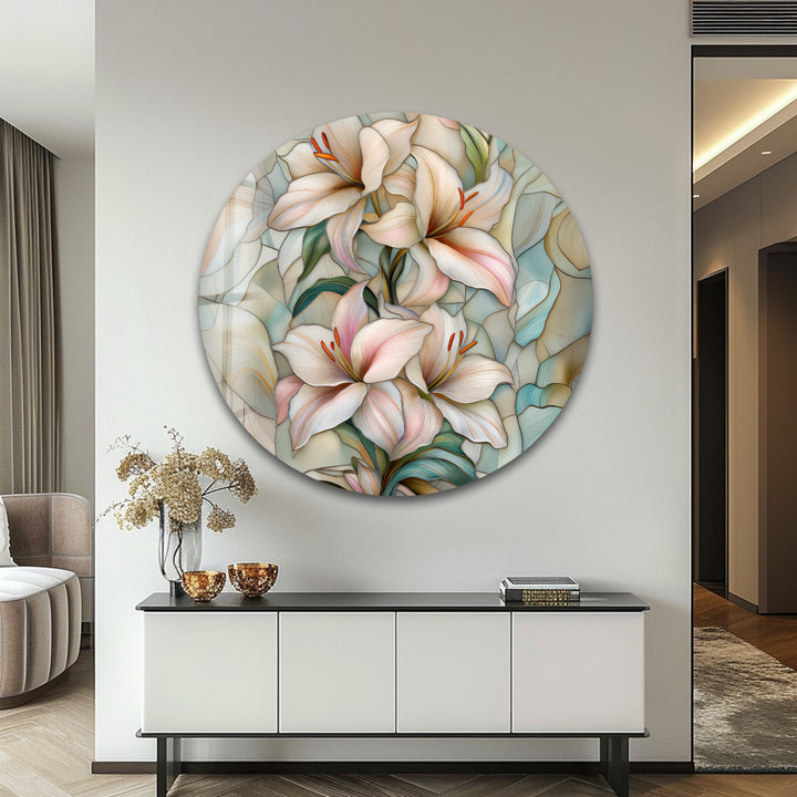 Blush Petals Harmony – Stained Floral Glass Wall Art