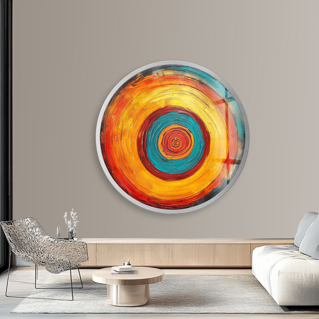 Solar Core – Vibrant Abstract Round Glass Wall Art