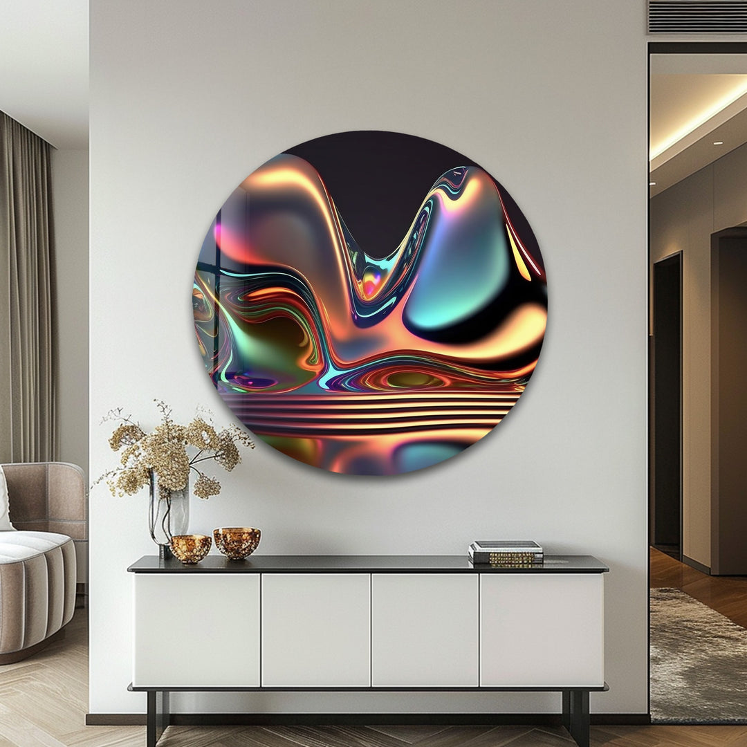 Liquid Prism Sculpture – Iridescent Chrome Form Glass Wall Art