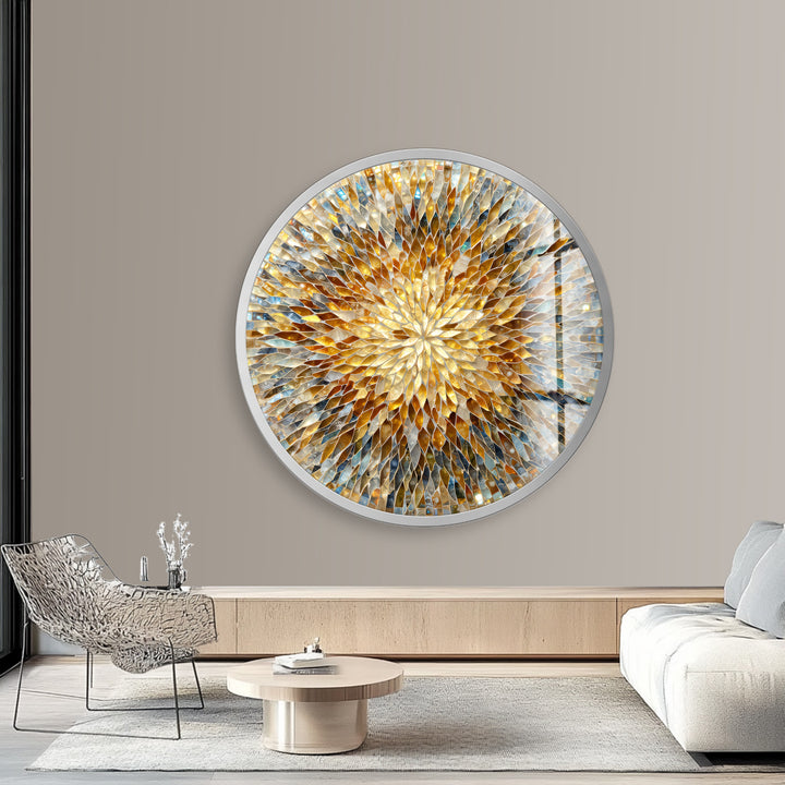 Shimmering Mosaic Petals – Round Glass Wall Art