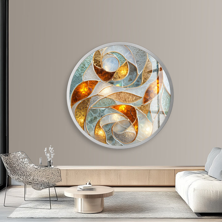 Abstract Swirl Design – Round Glass Wall Art