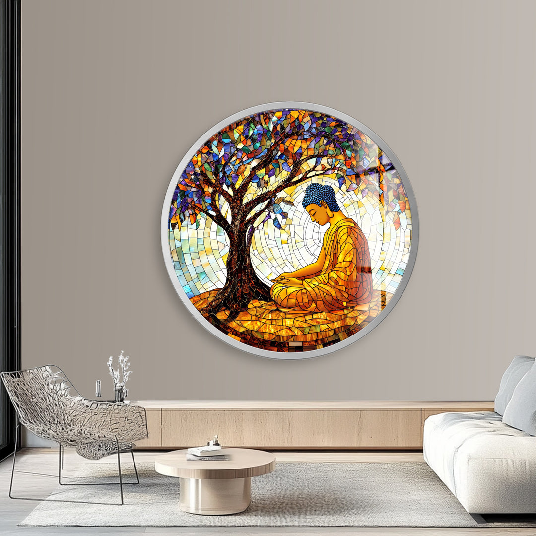 Beneath the Bodhi – Round Glass Wall Art