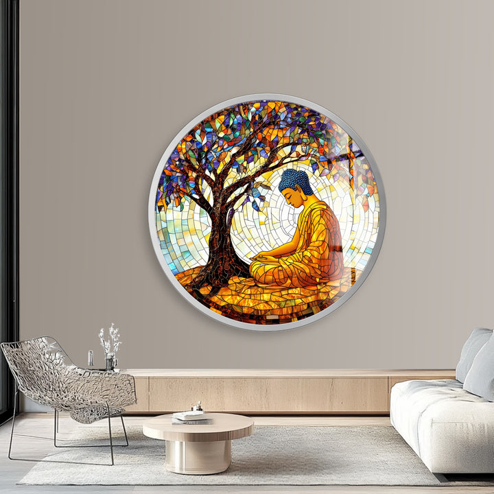Beneath the Bodhi – Round Glass Wall Art