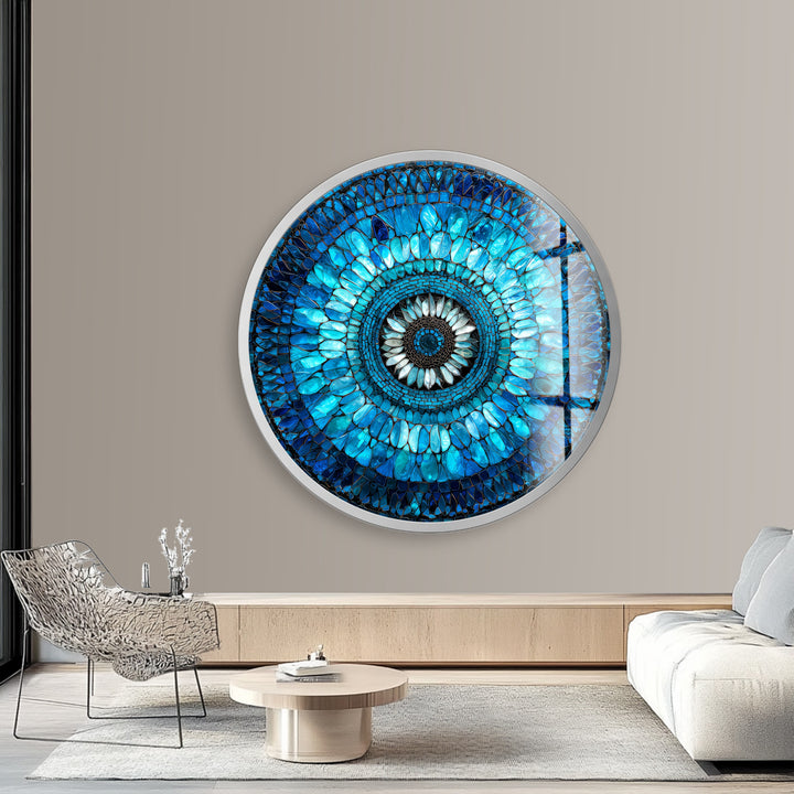 Radiant Mosaic Petal Bloom – Round Glass Wall Art
