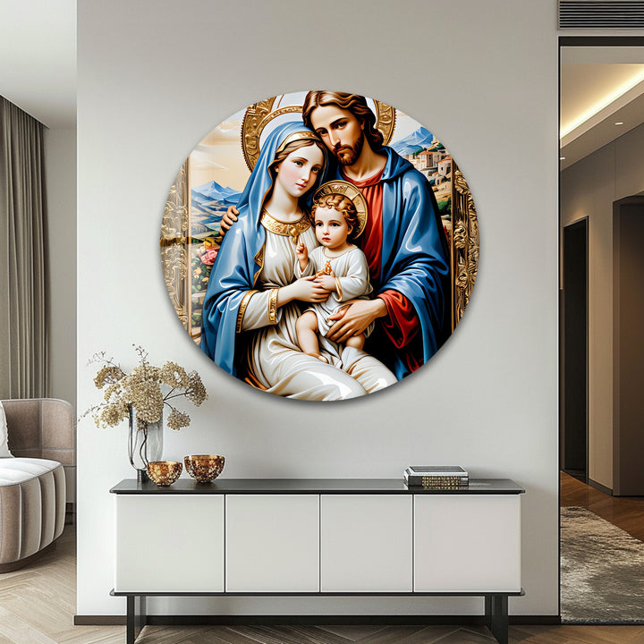 Holy Family in Gold – Christian Glass Wall Art