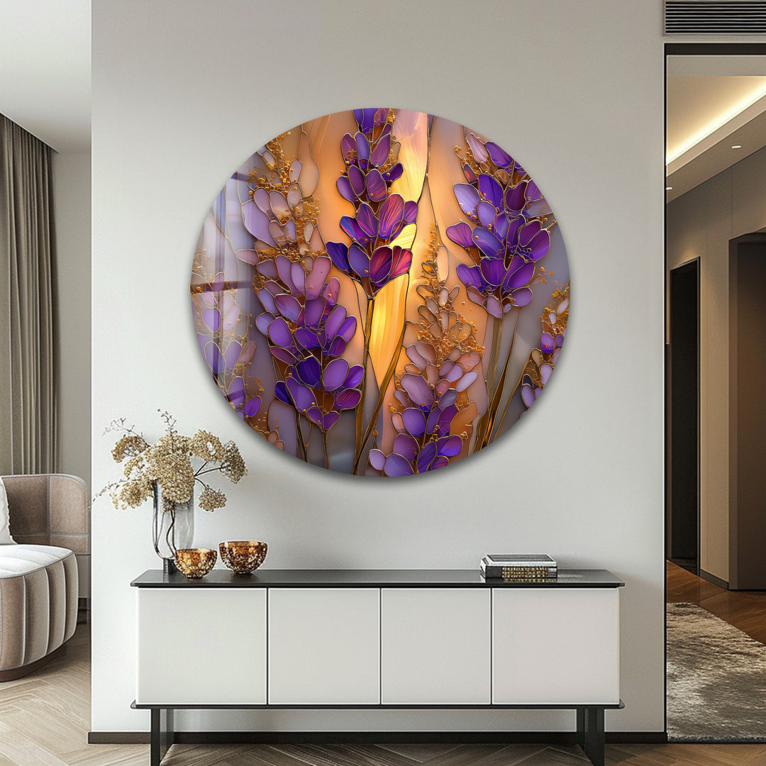 Lavender Glow – Stained Glass Floral Glass Wall Art