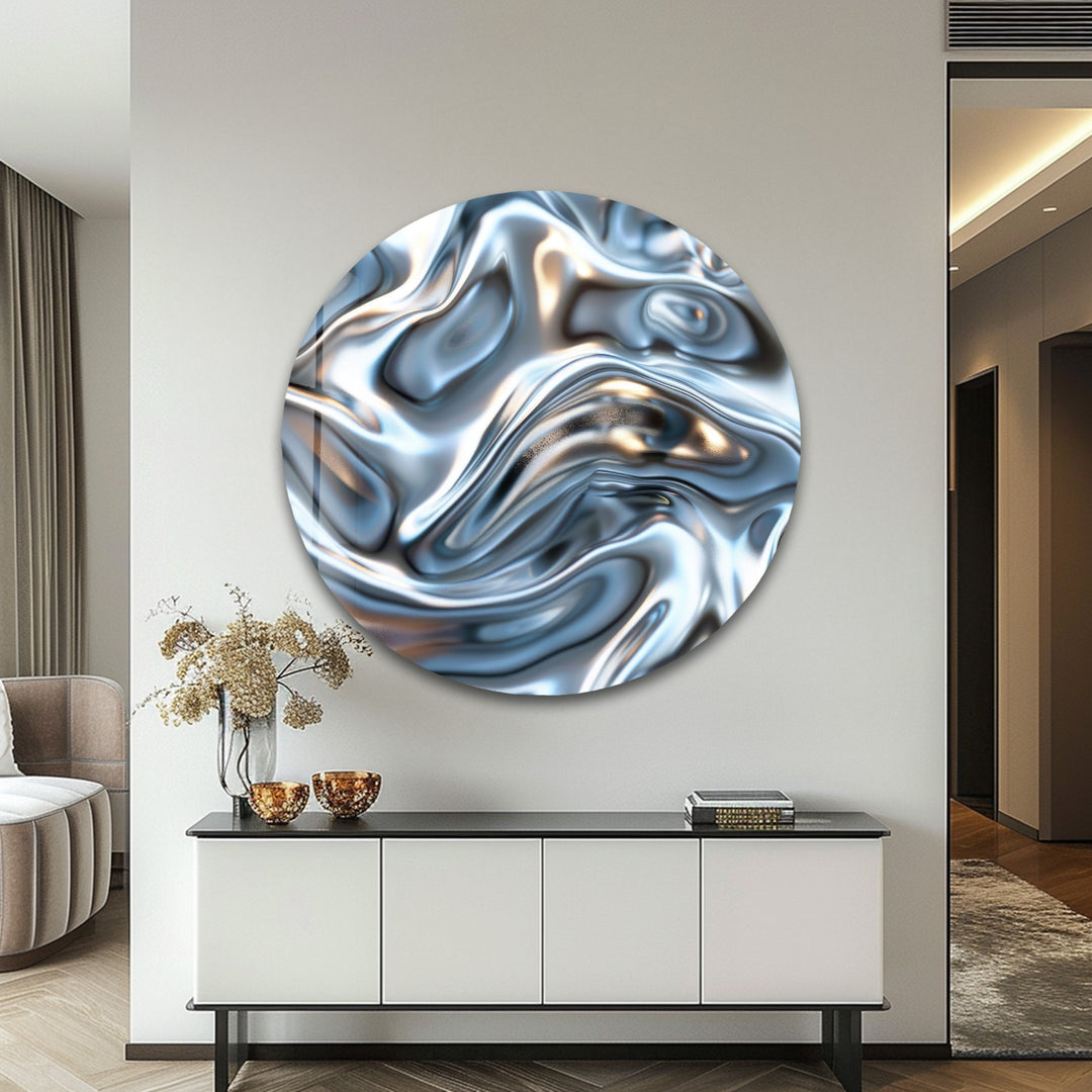 Molten Silver Drift – Abstract Metallic Fluid Glass Wall Art
