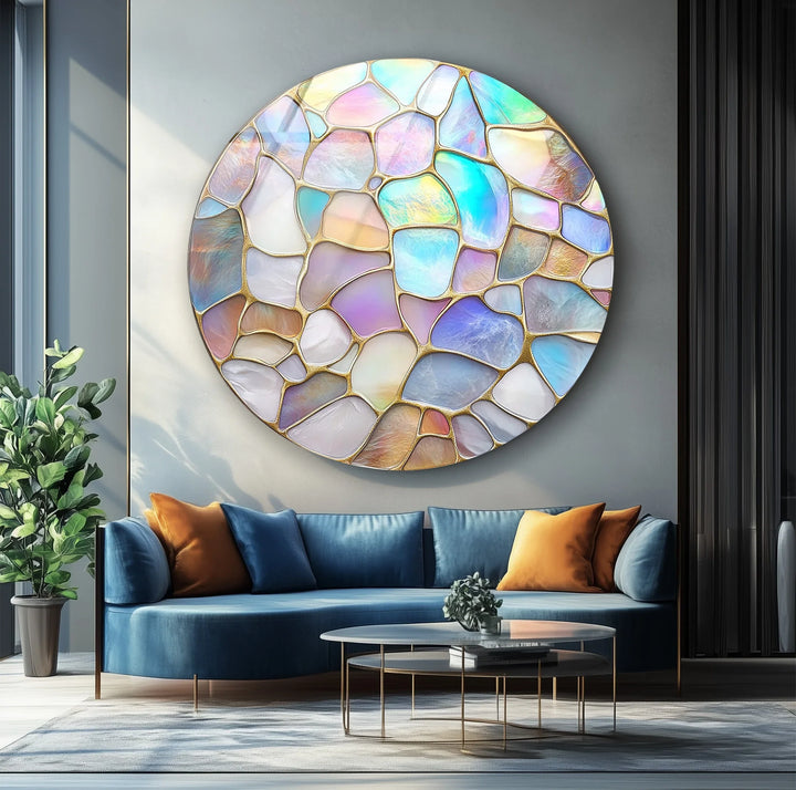 Pastel Glow Mosaic Round Glass Wall Art - MyPhotoStation