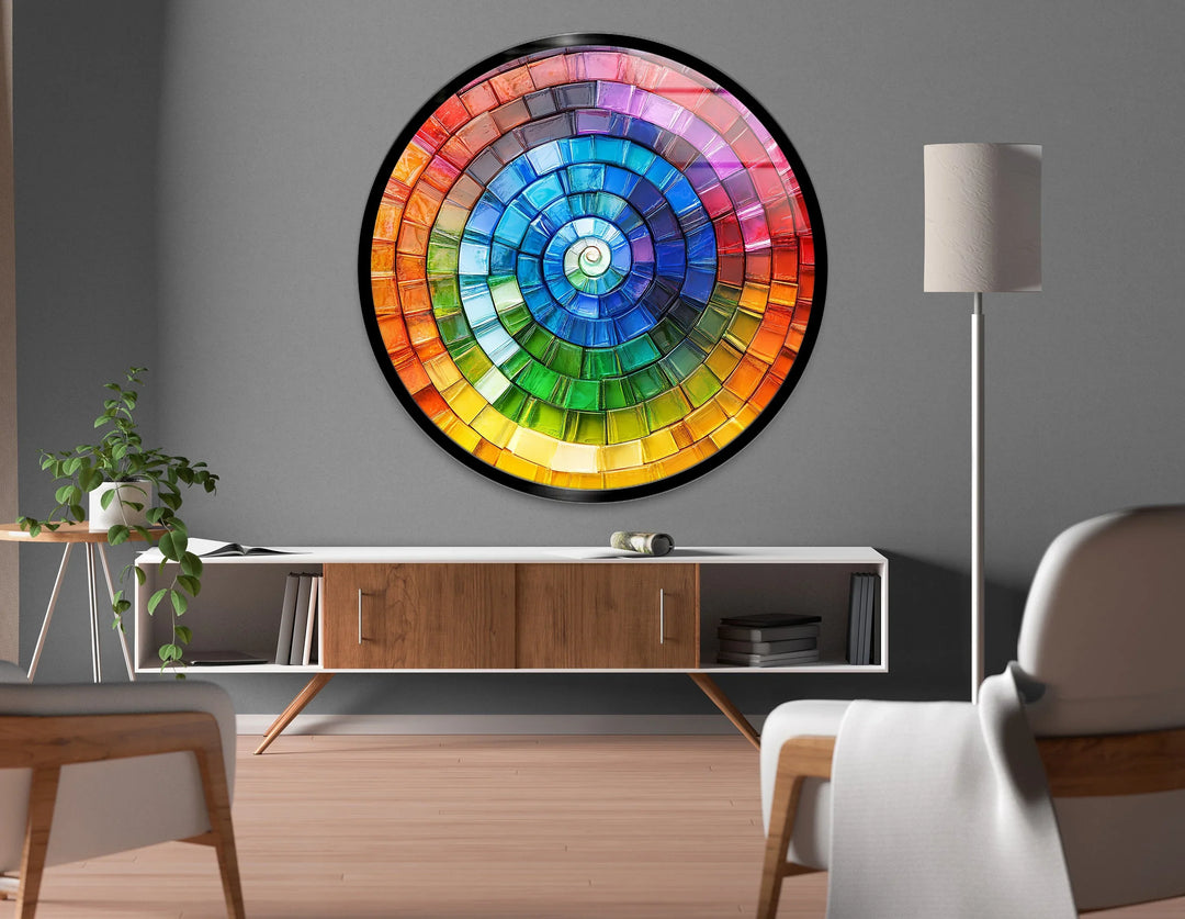 Radiant Spiral Spectrum – Round Glass Wall Art - MyPhotoStation