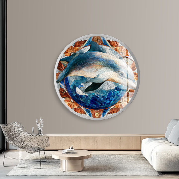 Ocean Spirit Dolphin – Round Glass Wall Art
