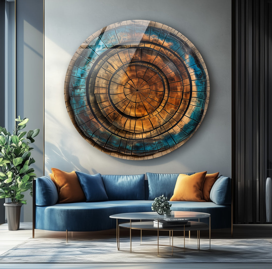 Eternal Rings – Rustic Wood Texture Round Glass Wall Art