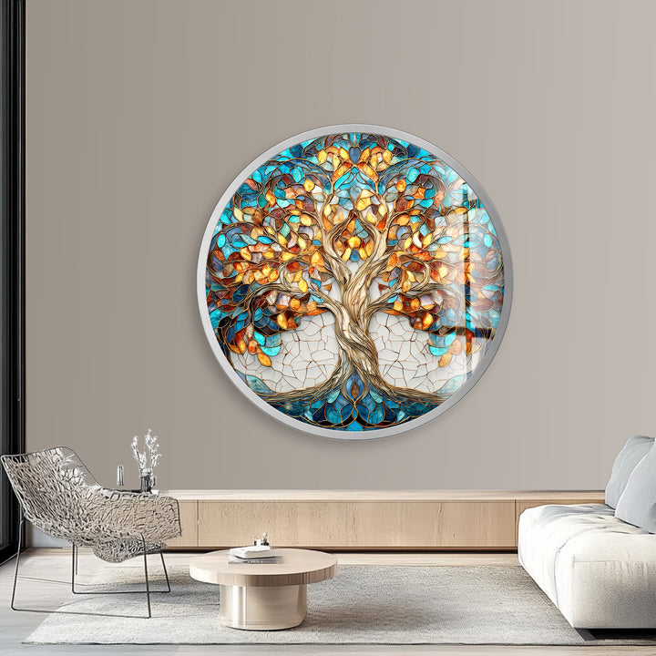 Autumn Radiance Tree – Round Glass Wall Art