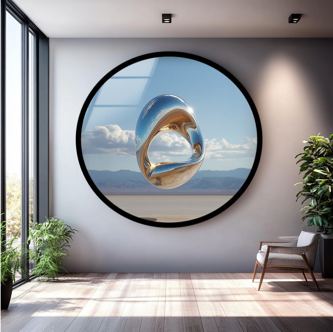 Celestial Infinity Loop – Floating Metallic Sculpture Glass Wall Art