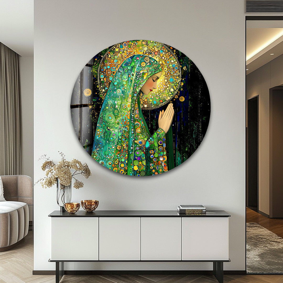 Praying Grace – Spiritual Mosaic Madonna Glass Wall Art