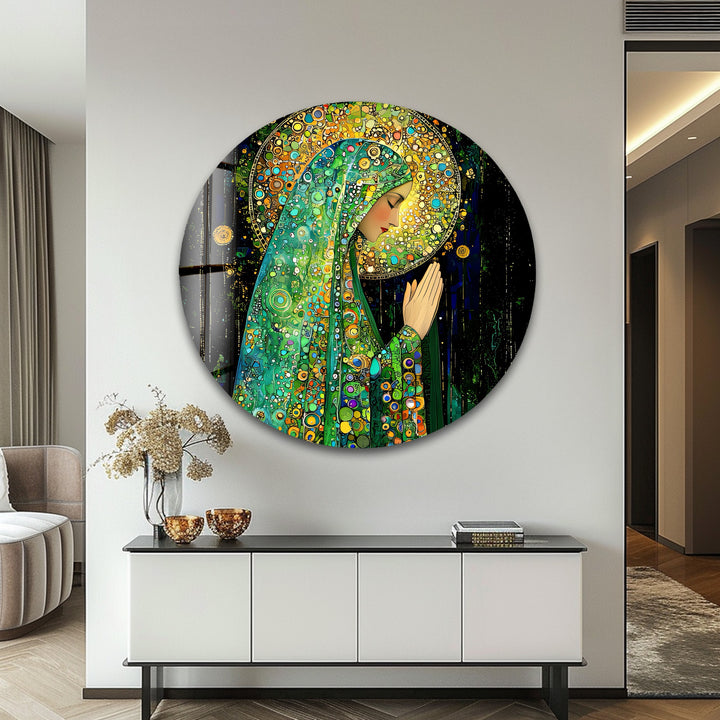 Praying Grace – Spiritual Mosaic Madonna Glass Wall Art