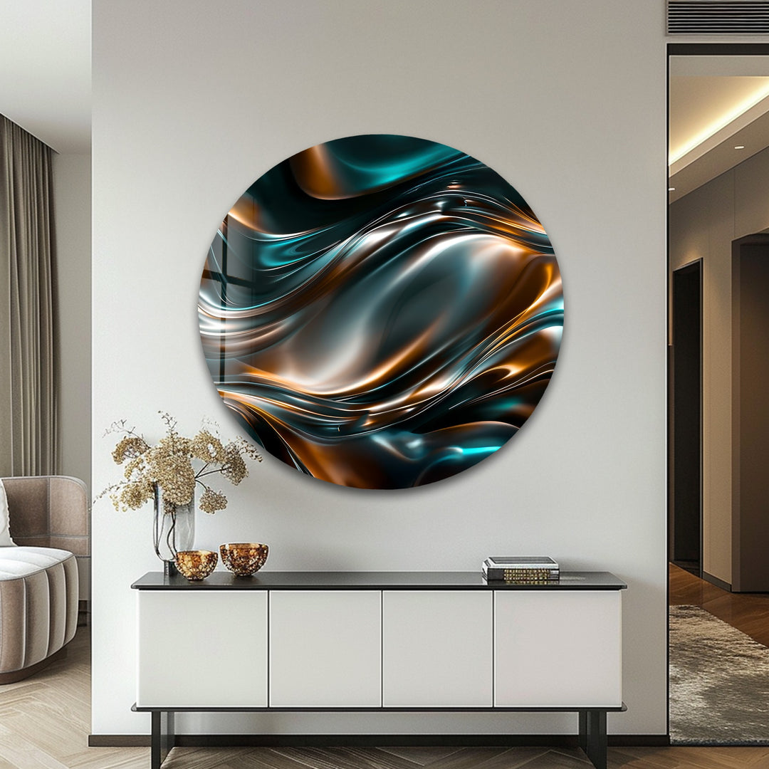 Obsidian Copper Drift – Abstract Metallic Wave Glass Wall Art