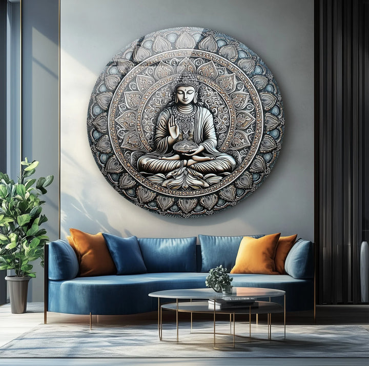 Mandala Buddha Round Glass Wall Art - MyPhotoStation