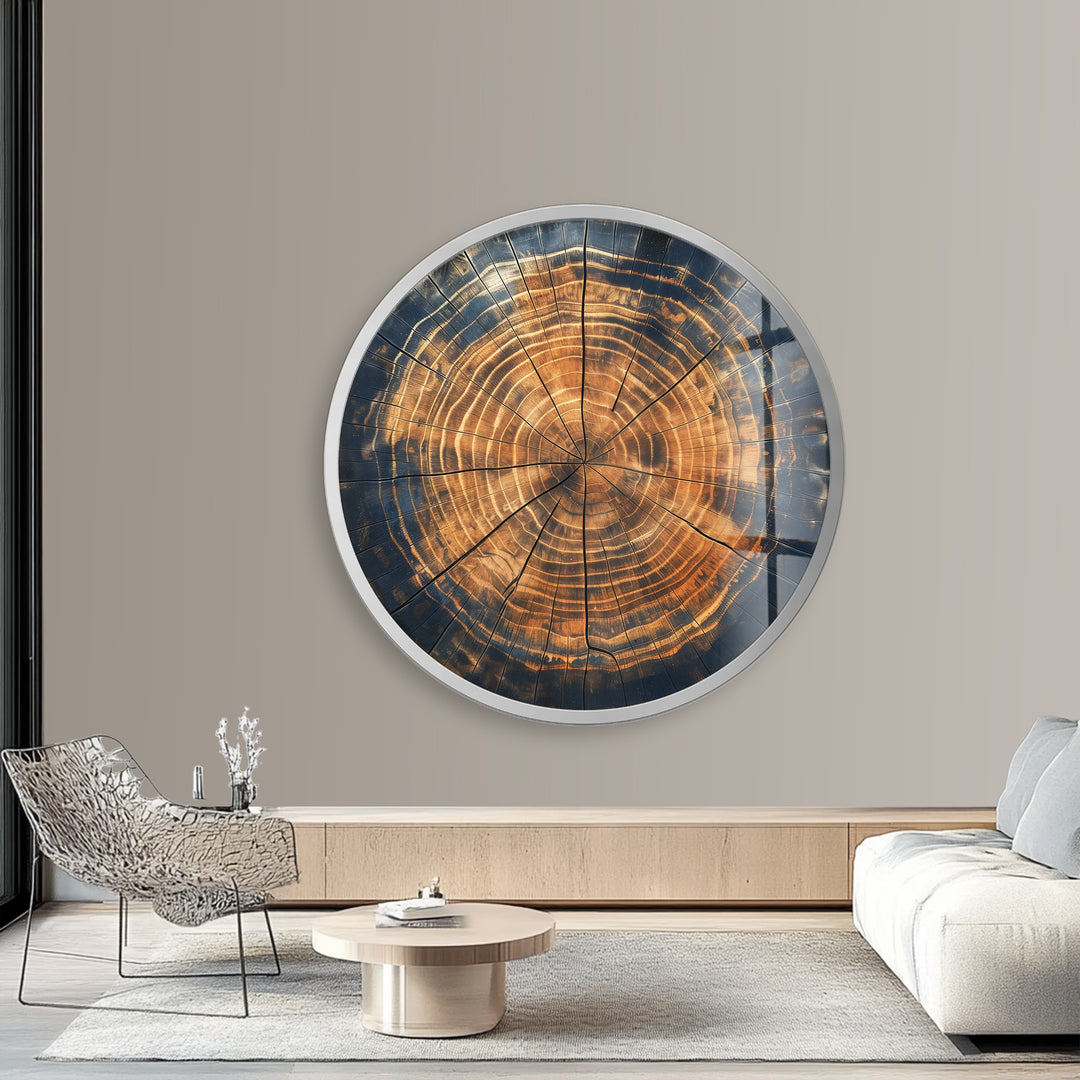 Timber Echo – Natural Wood Grain Round Glass Wall Art