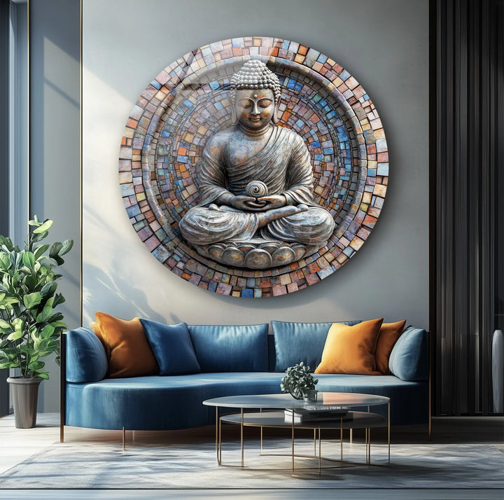 Zen Enlightenment – Buddha Mosaic Round Glass Wall Art - MyPhotoStation