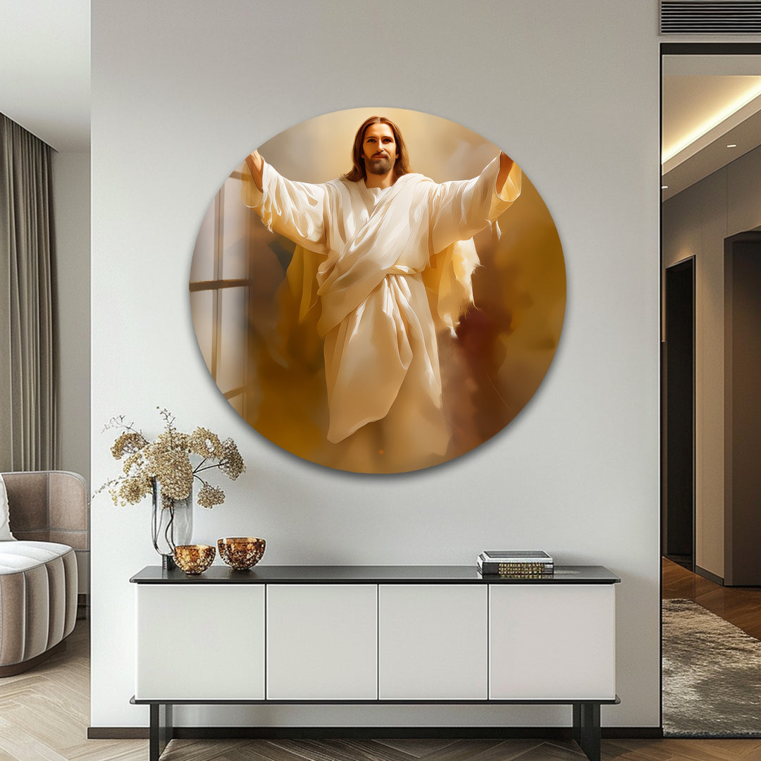 Divine Embrace of Light – Religious Glass Wall Art