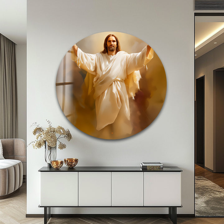 Divine Embrace of Light – Religious Glass Wall Art