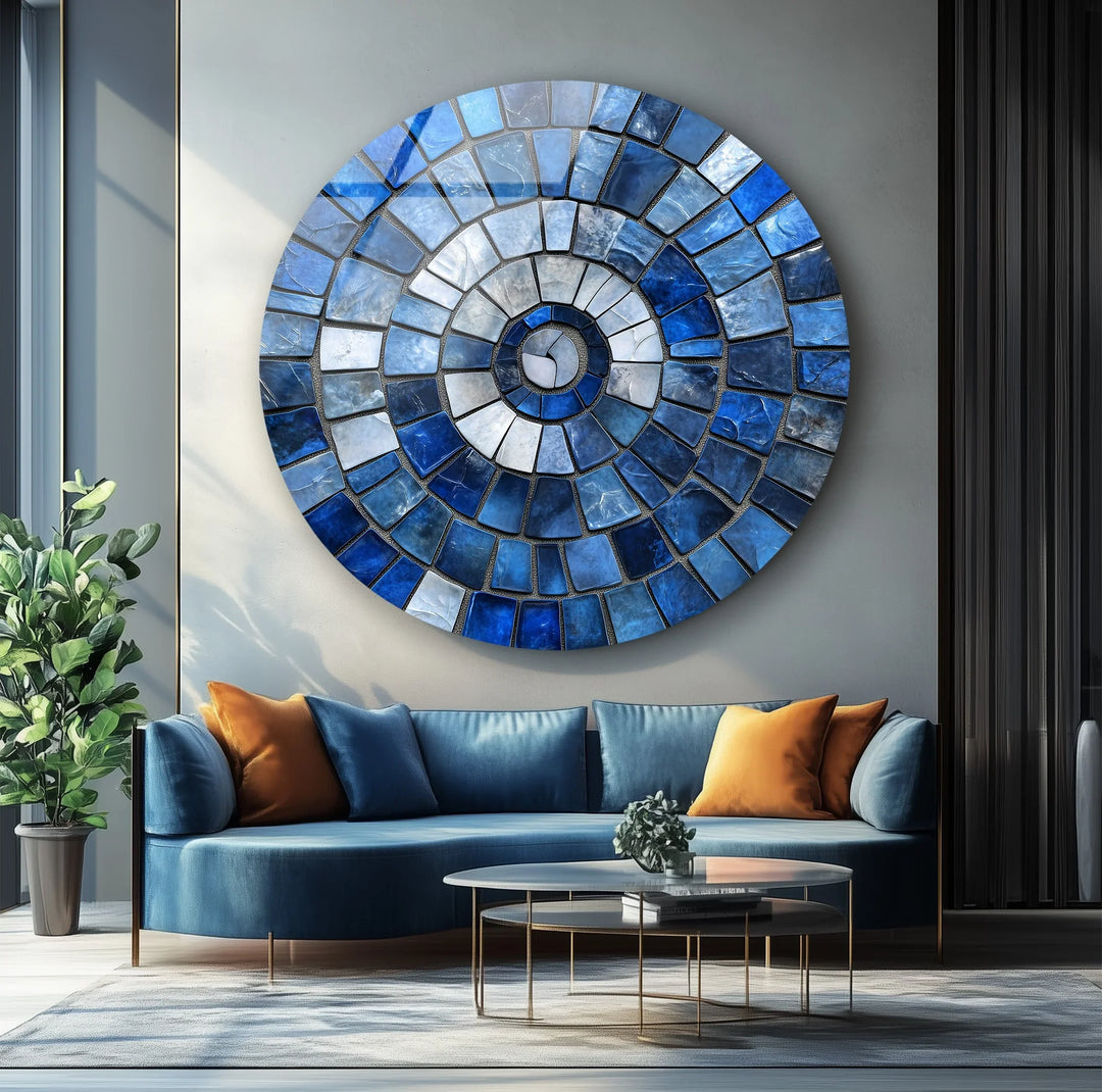 Blue Spiral Harmony – Mosaic Round Glass Wall Art - MyPhotoStation