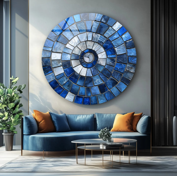 Blue Spiral Harmony – Mosaic Round Glass Wall Art - MyPhotoStation