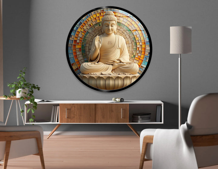 Enlightened Serenity Buddha – Round Glass Wall Art - MyPhotoStation