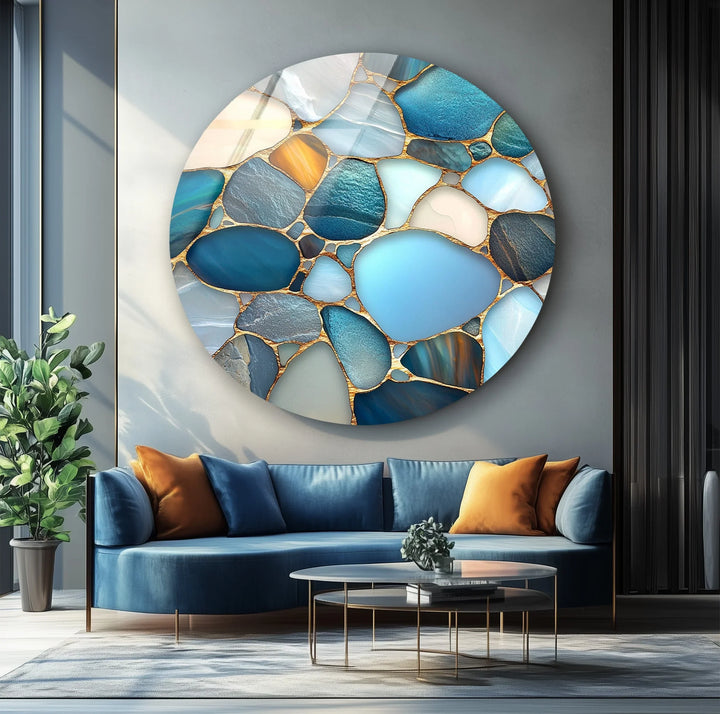 Blue Stone Mosaic Round Glass Wall Art - MyPhotoStation