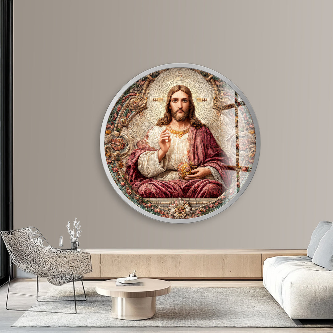 Sacred Heart of Christ – Round Glass Wall Art