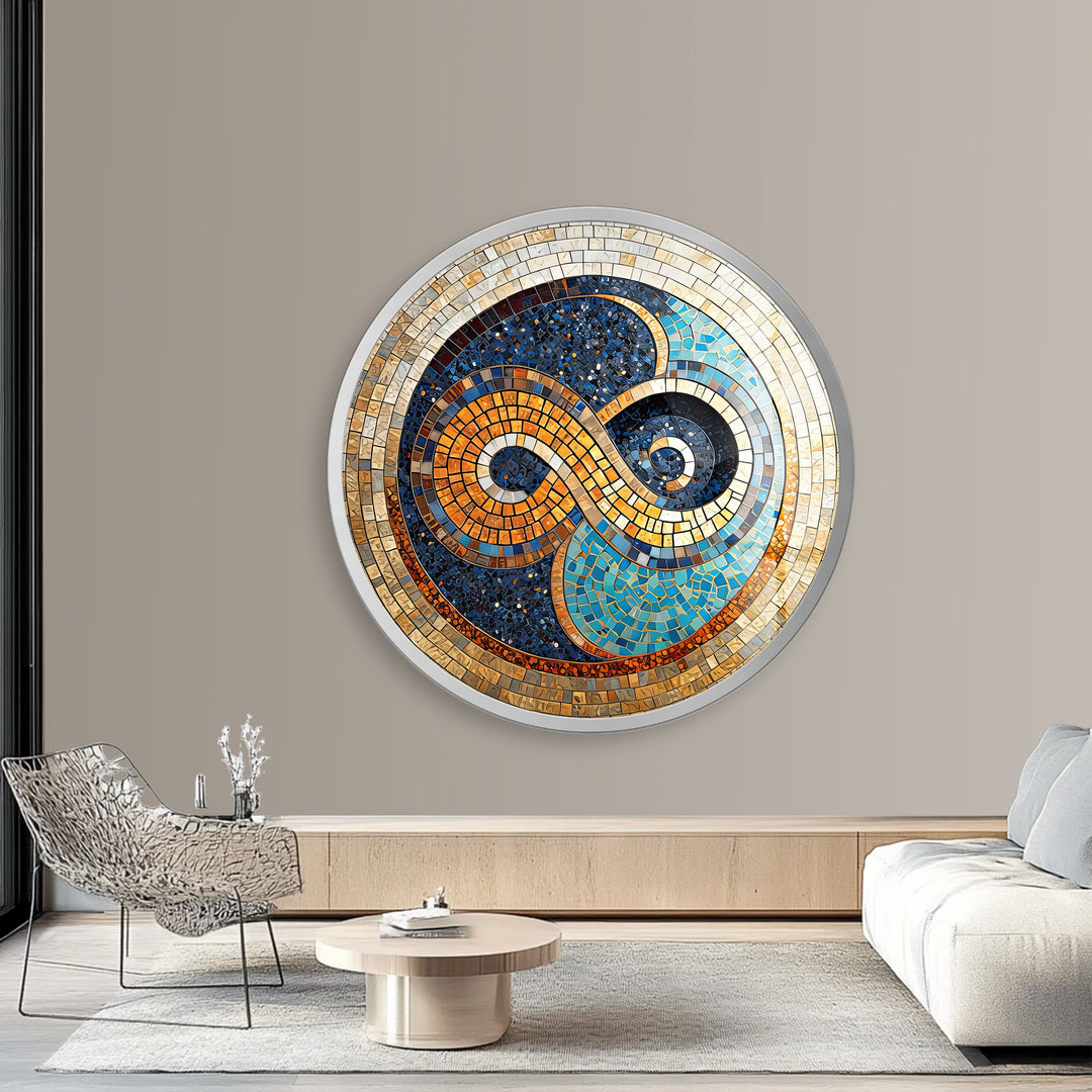 Infinite Balance – Mosaic Mandala Design Round Glass Wall Art