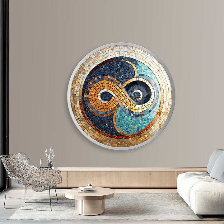 Infinite Balance – Mosaic Mandala Design Round Glass Wall Art