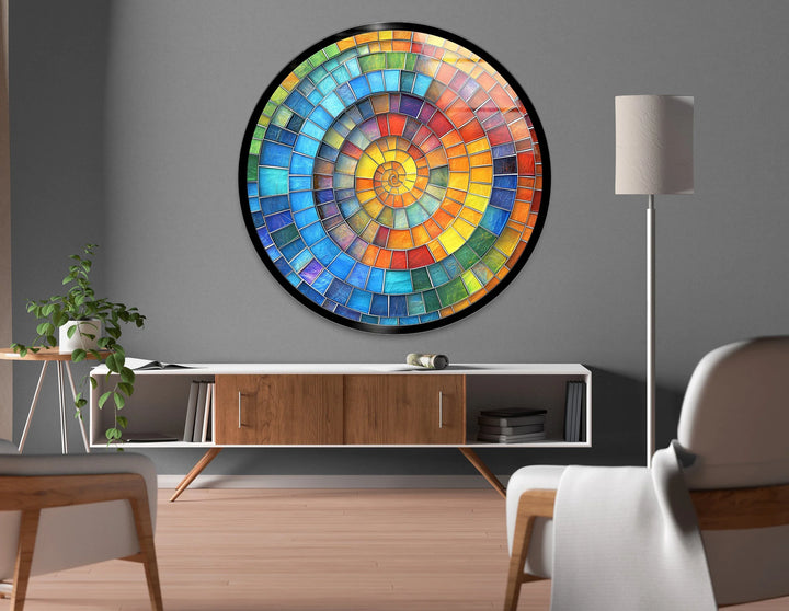 Prismatic Spiral Glow – Round Glass Wall Art - MyPhotoStation