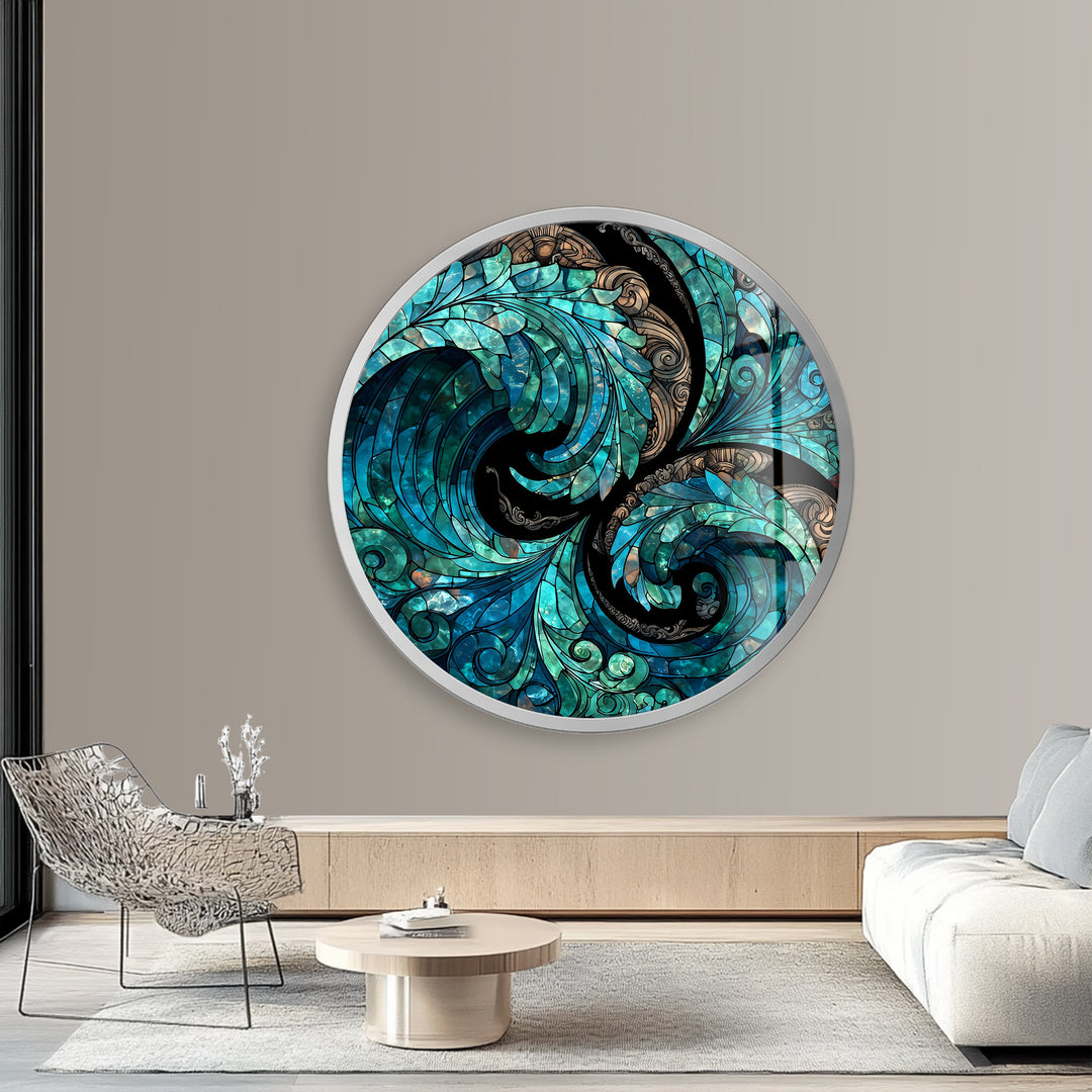 Verdant Whirlwind Mosaic – Round Glass Wall Art