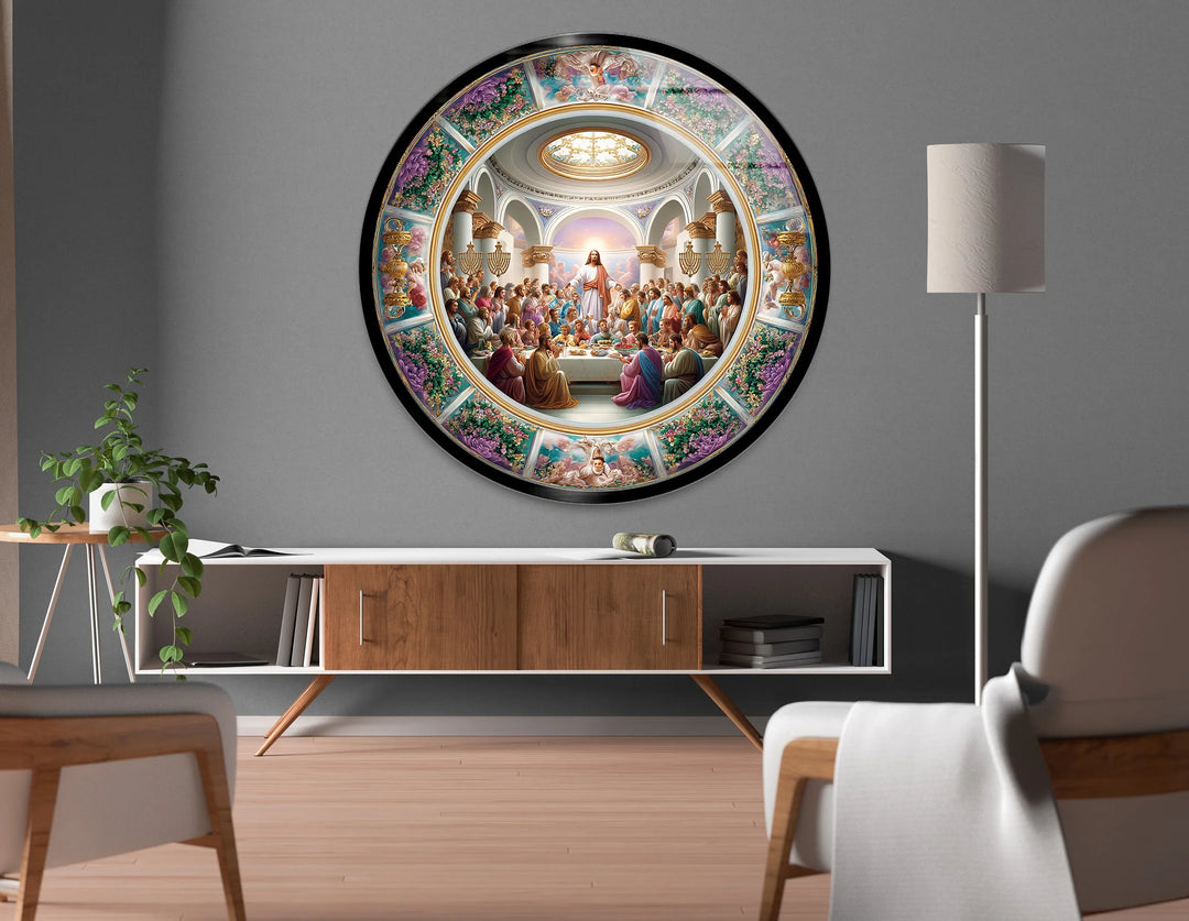 Heavenly Last Supper Scene – Round Glass Wall Art - MyPhotoStation