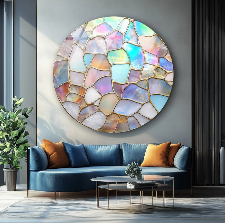 Iridescent Pastel Mosaic Round Glass Wall Art - MyPhotoStation
