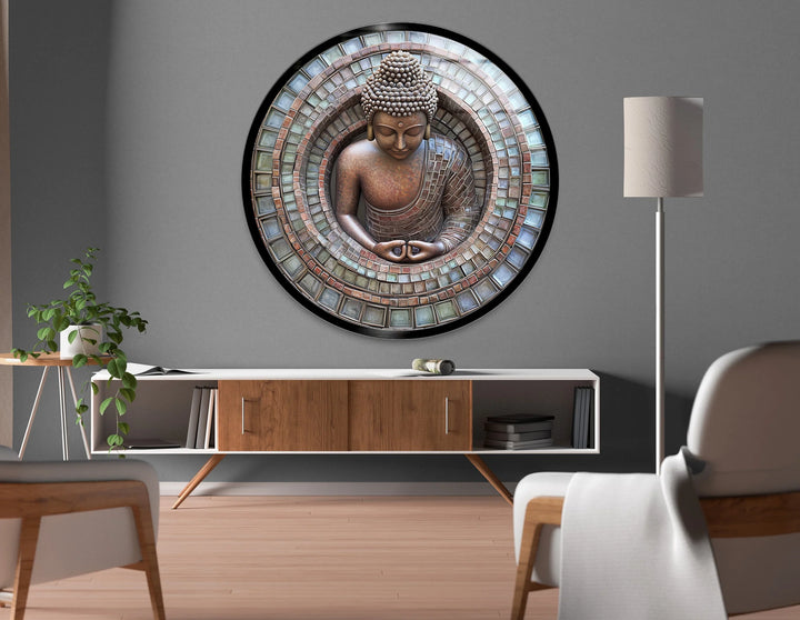 Buddha Mosaic – Round Glass Wall Art - MyPhotoStation