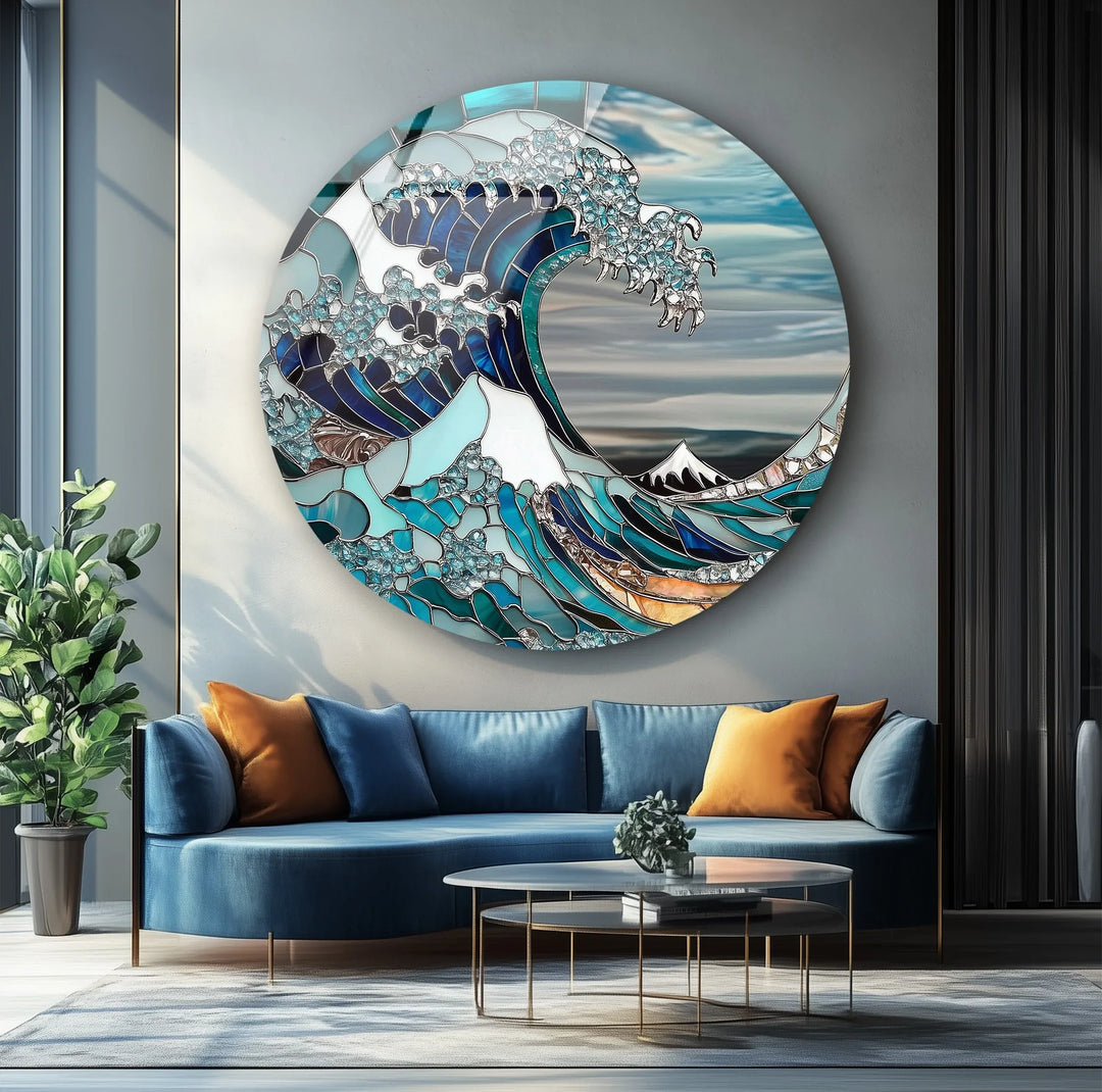 Great Wave Mosaic – Round Glass Wall Art - MyPhotoStation
