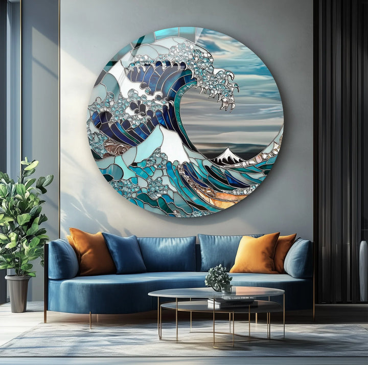 Great Wave Mosaic – Round Glass Wall Art - MyPhotoStation