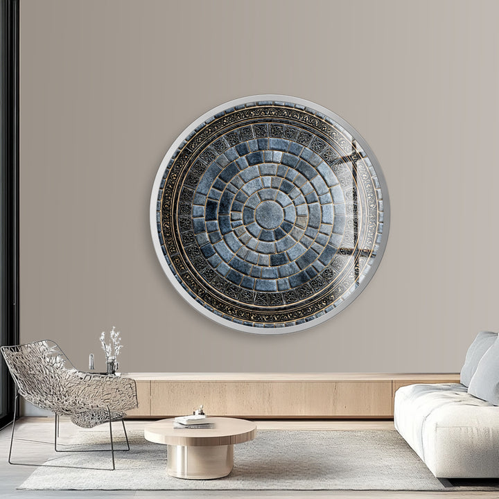 Regal Stone Mandala – Round Glass Wall Art