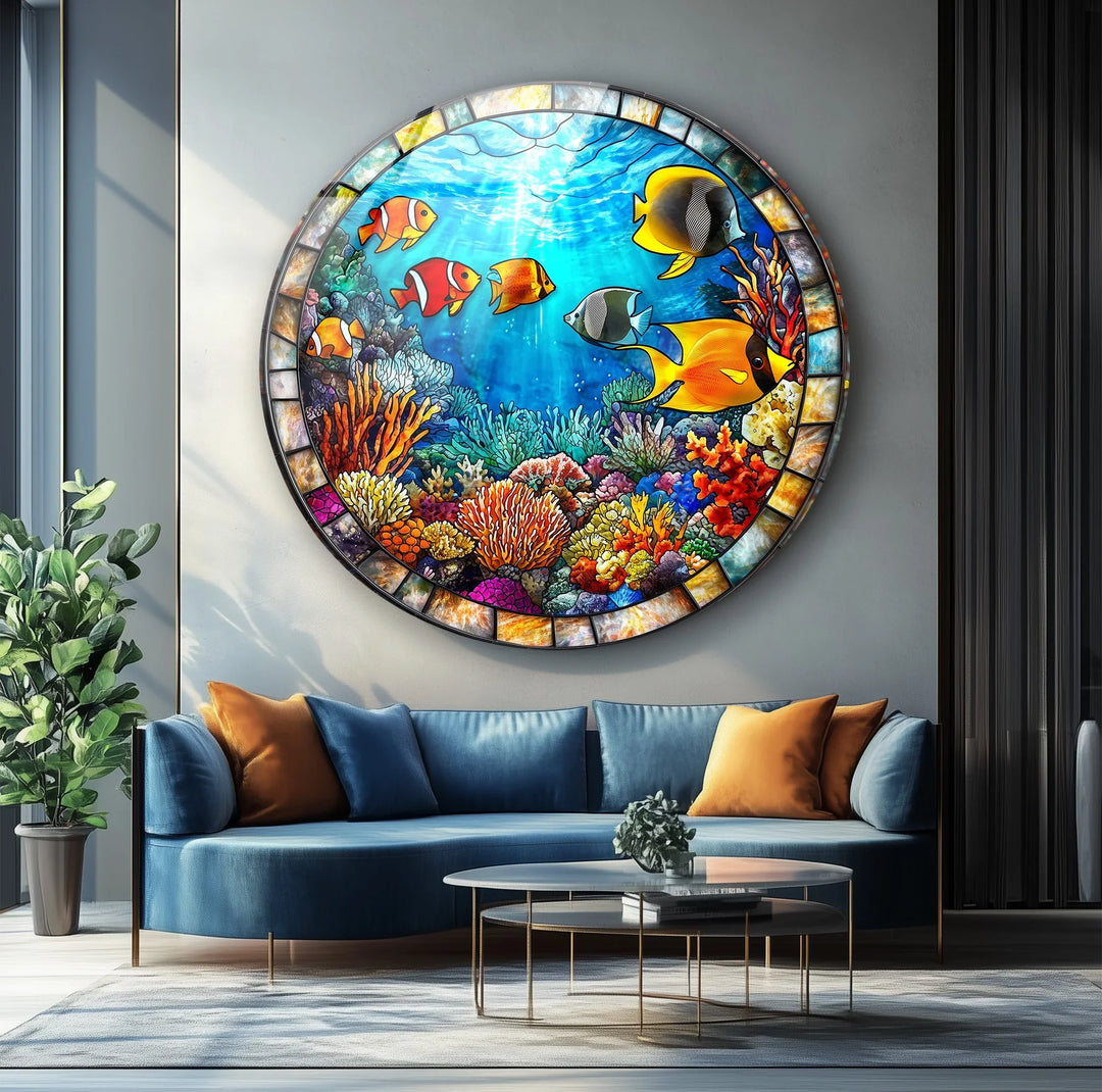 Tropical Reef Round Glass Wall Art - MyPhotoStation