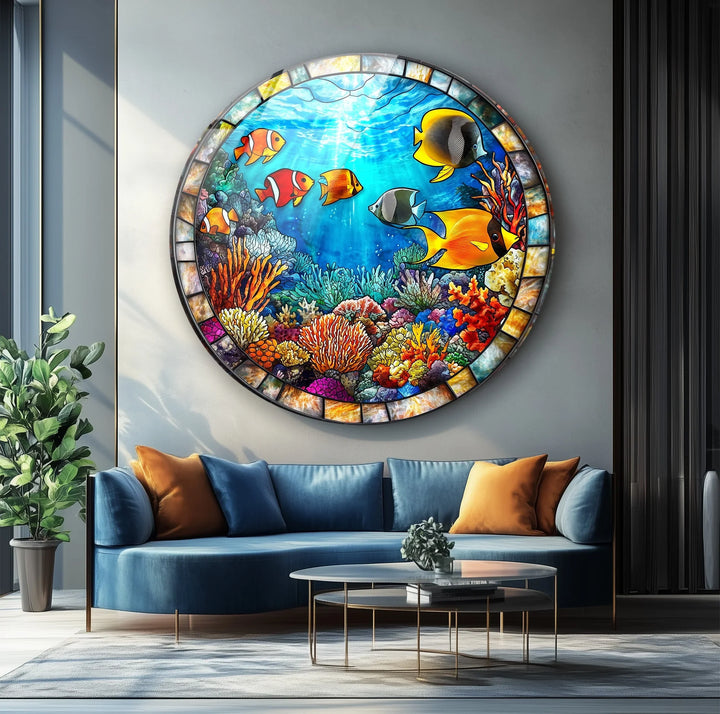 Tropical Reef Round Glass Wall Art - MyPhotoStation