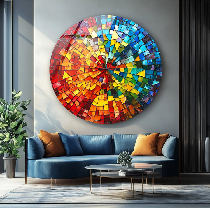 Rainbow Burst Mosaic Round Glass Wall Art - MyPhotoStation