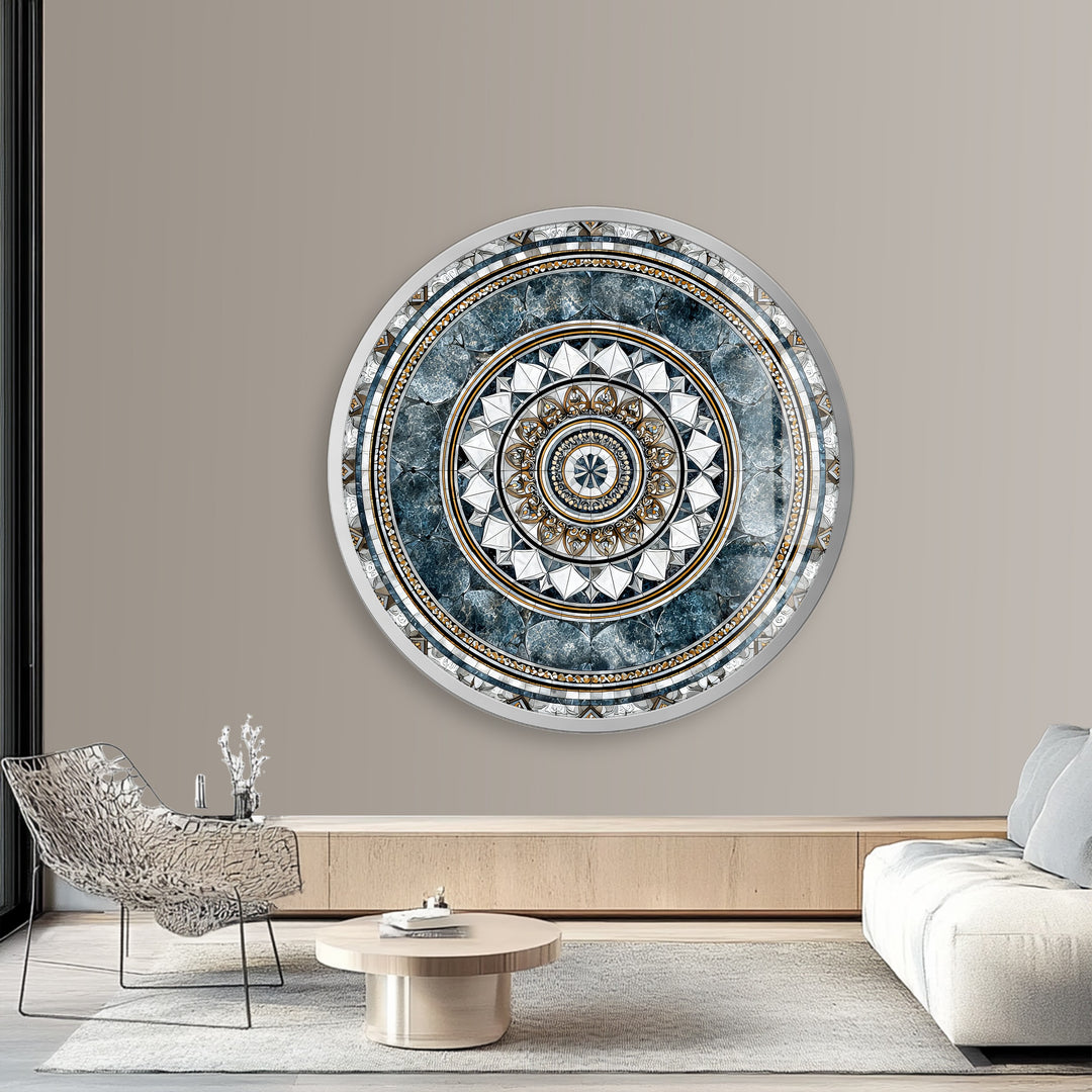 Imperial Marble Mandala – Round Glass Wall Art