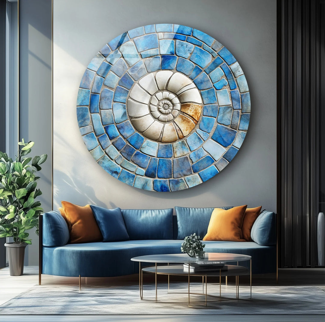 Coastal Fossil Spiral Round Glass Wall Art - MyPhotoStation