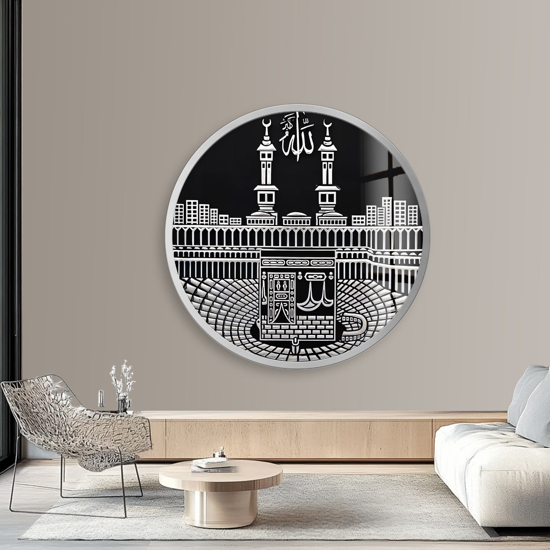 Sacred Kaaba Illustration – Mecca Round Glass Wall Art
