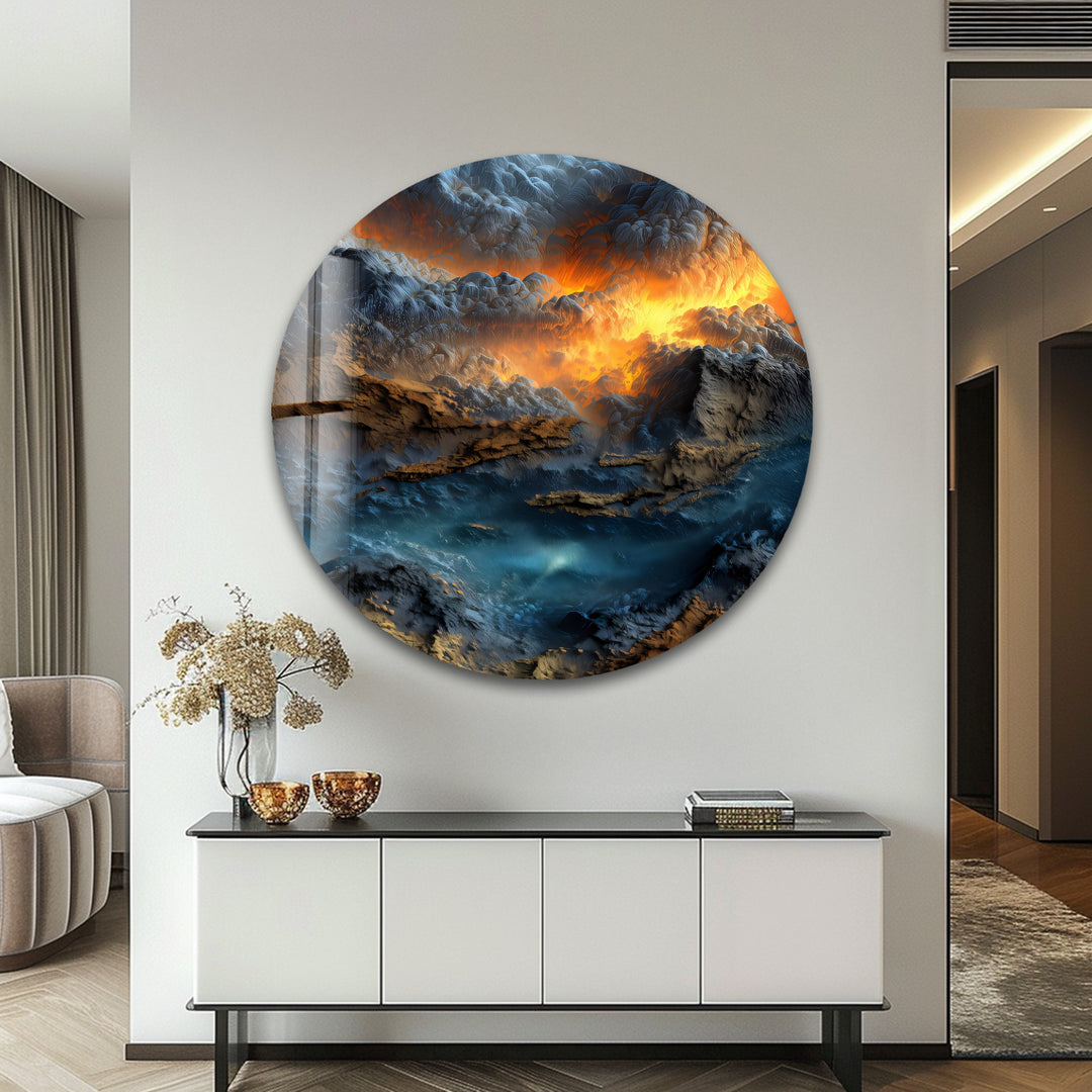 Inferno Skies – Volcanic Sunset Abstract Glass Wall Art