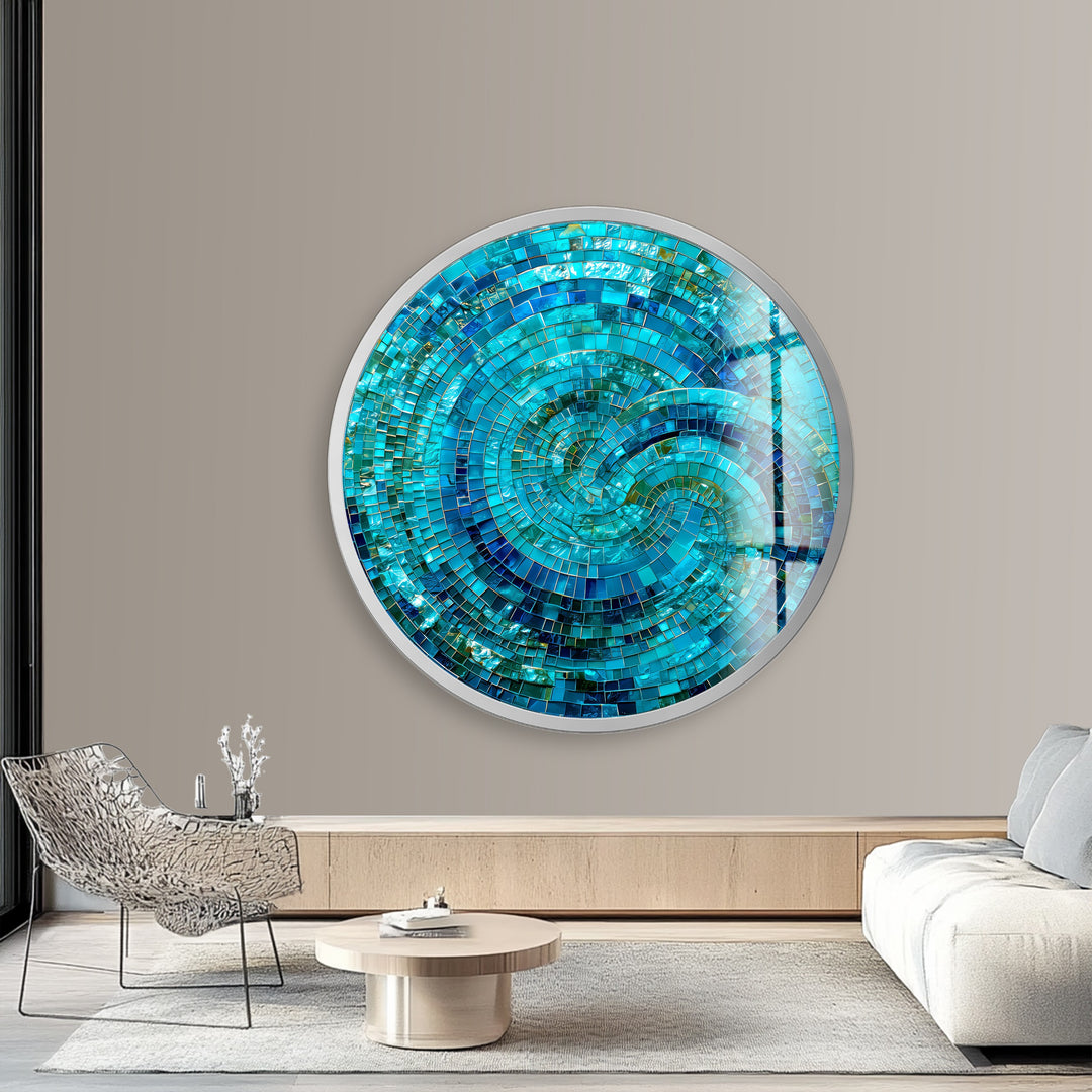 Oceanic Spiral Energy – Round Glass Wall Art