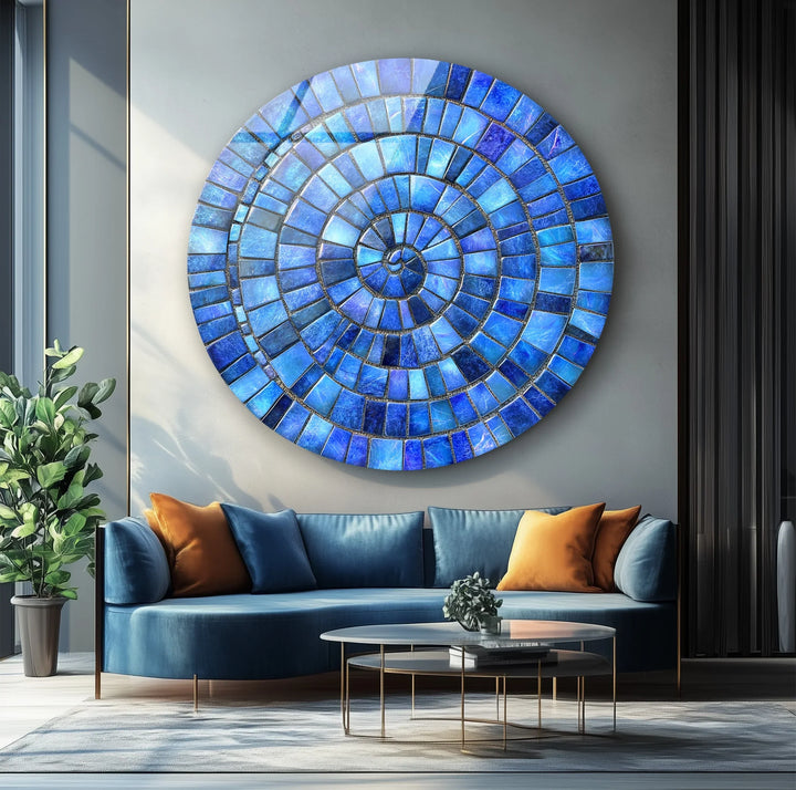 Ocean Spiral – Blue Mosaic Round Glass Wall Art - MyPhotoStation