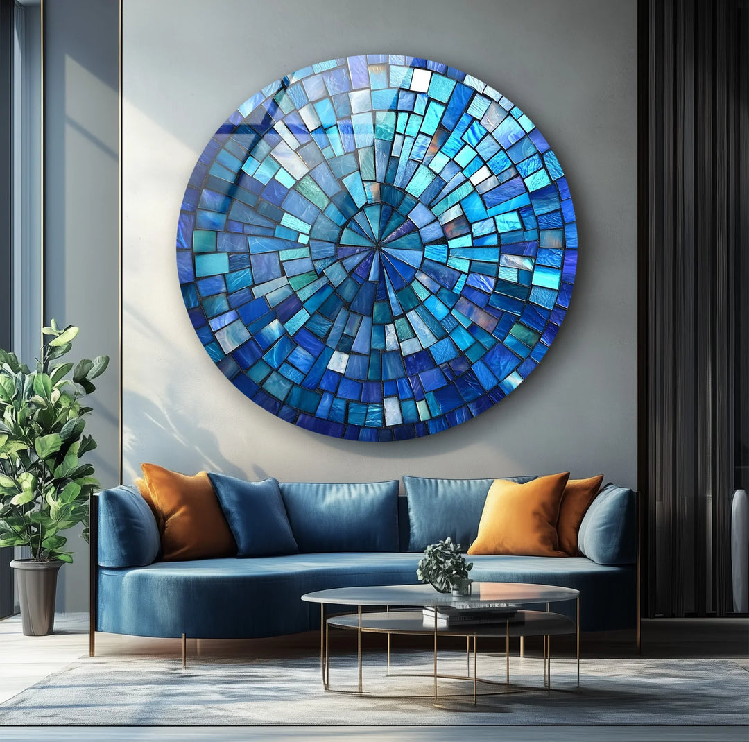 Oceanic Radiance – Blue Mosaic Round Glass Wall Art - MyPhotoStation